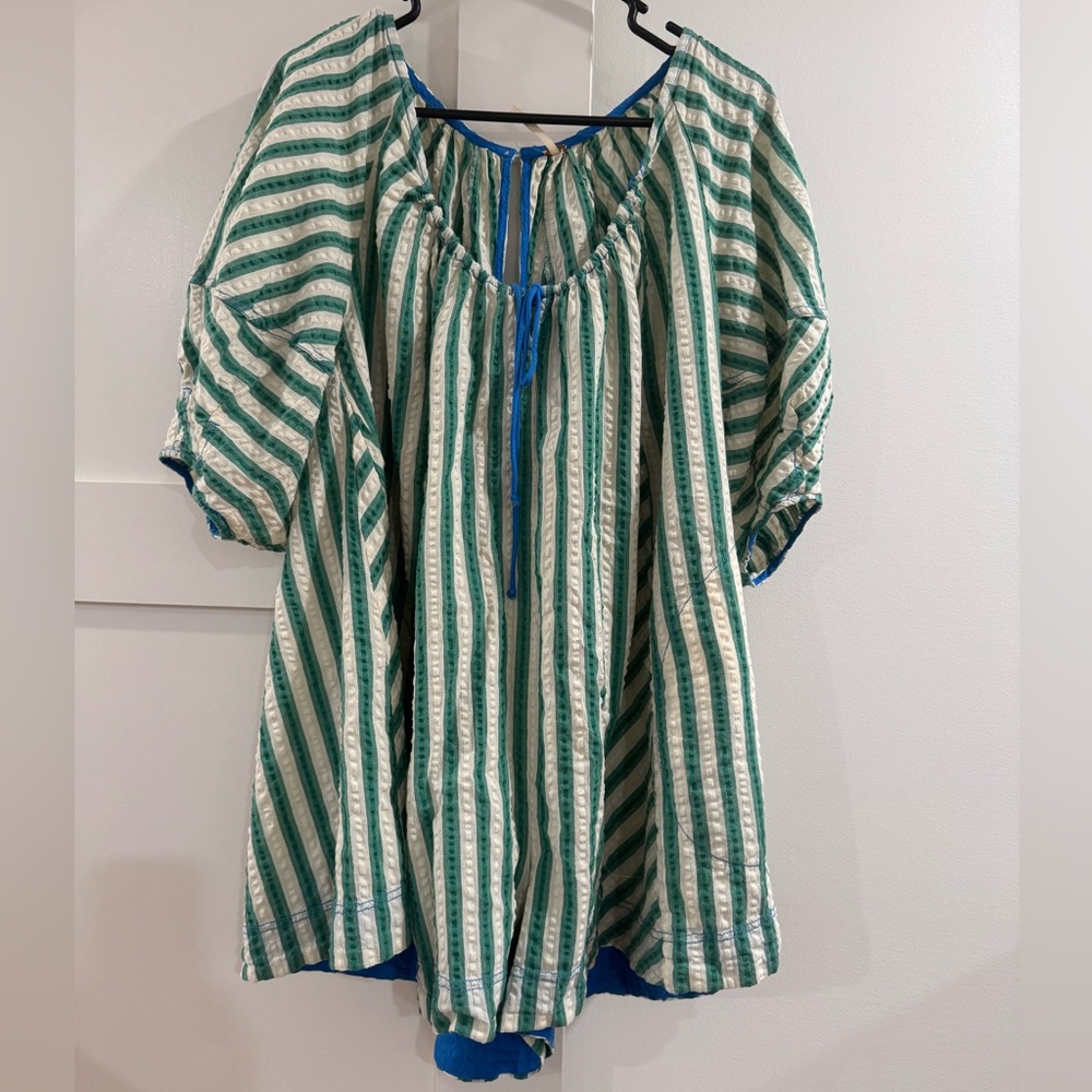 Free People Bop Around Romper Green Combo